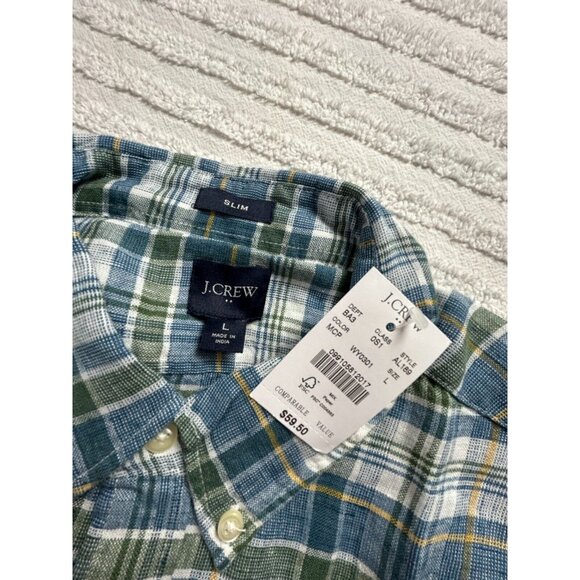 New J. Crew Men's Short-Sleeve Slim Linen-Cotton Plaid Shirt Large AL189 $59.50 - Picture 3 of 8
